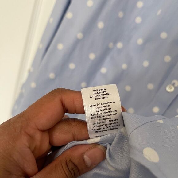 Talbots Blue Polka Dot Wrinkle Resistant Cotton Button Down Shirt Size Medium - Picture 7 of 9